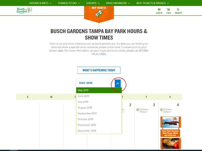 Programação mensal Busch Gardens