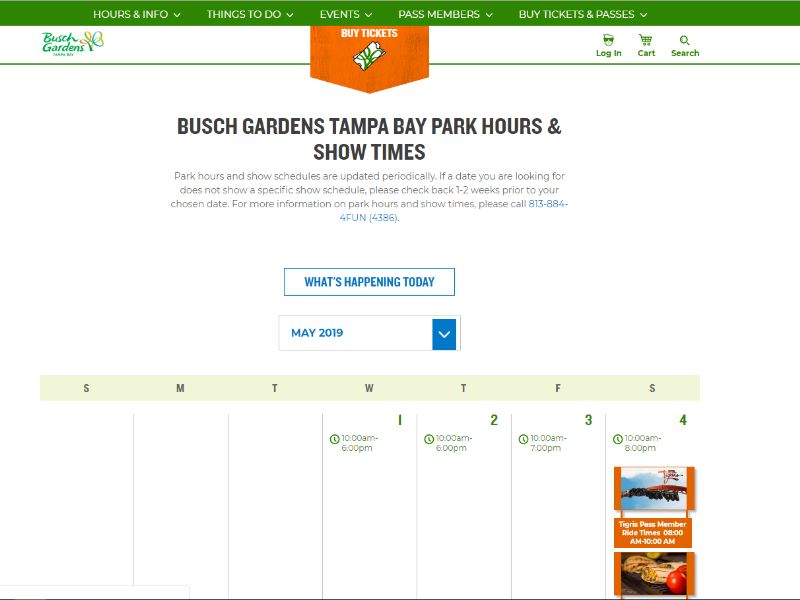 Calendário Busch Gardens
