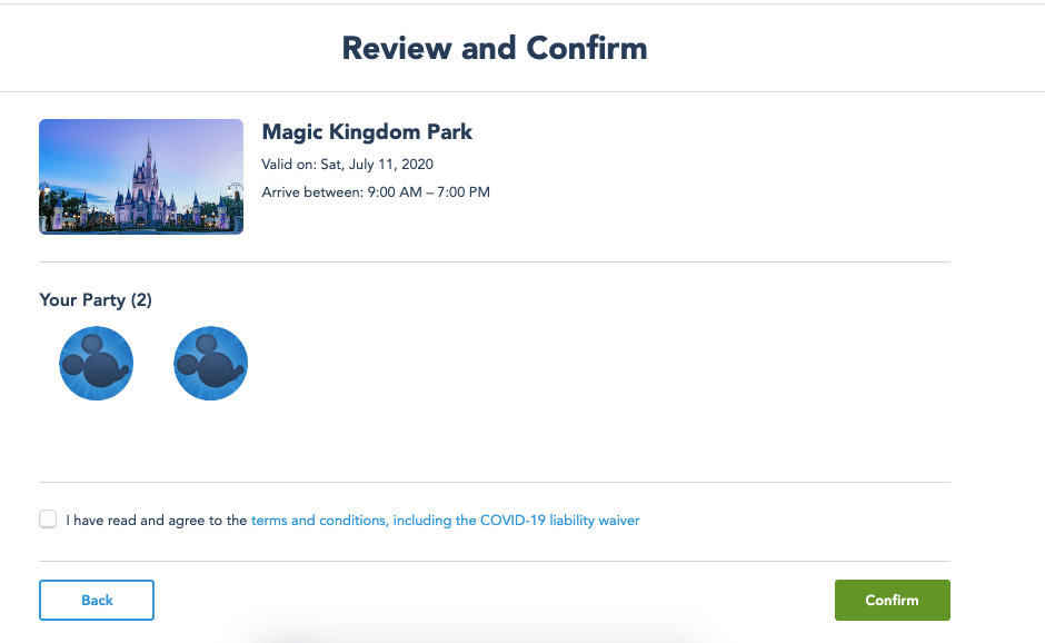 Confirmação da reserva Disney